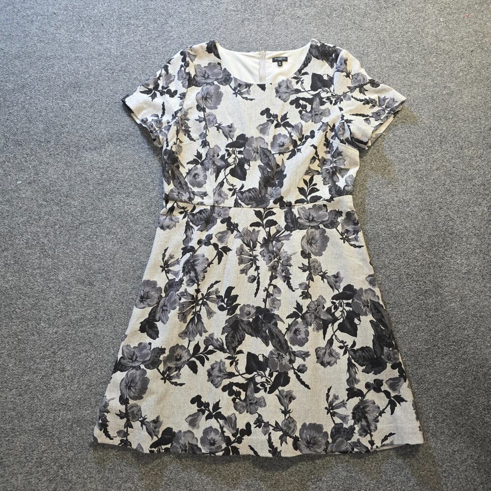 Talbots Dress Womens Size 16 Petite Gray Floral Wool A Line Short Sleeve Career
